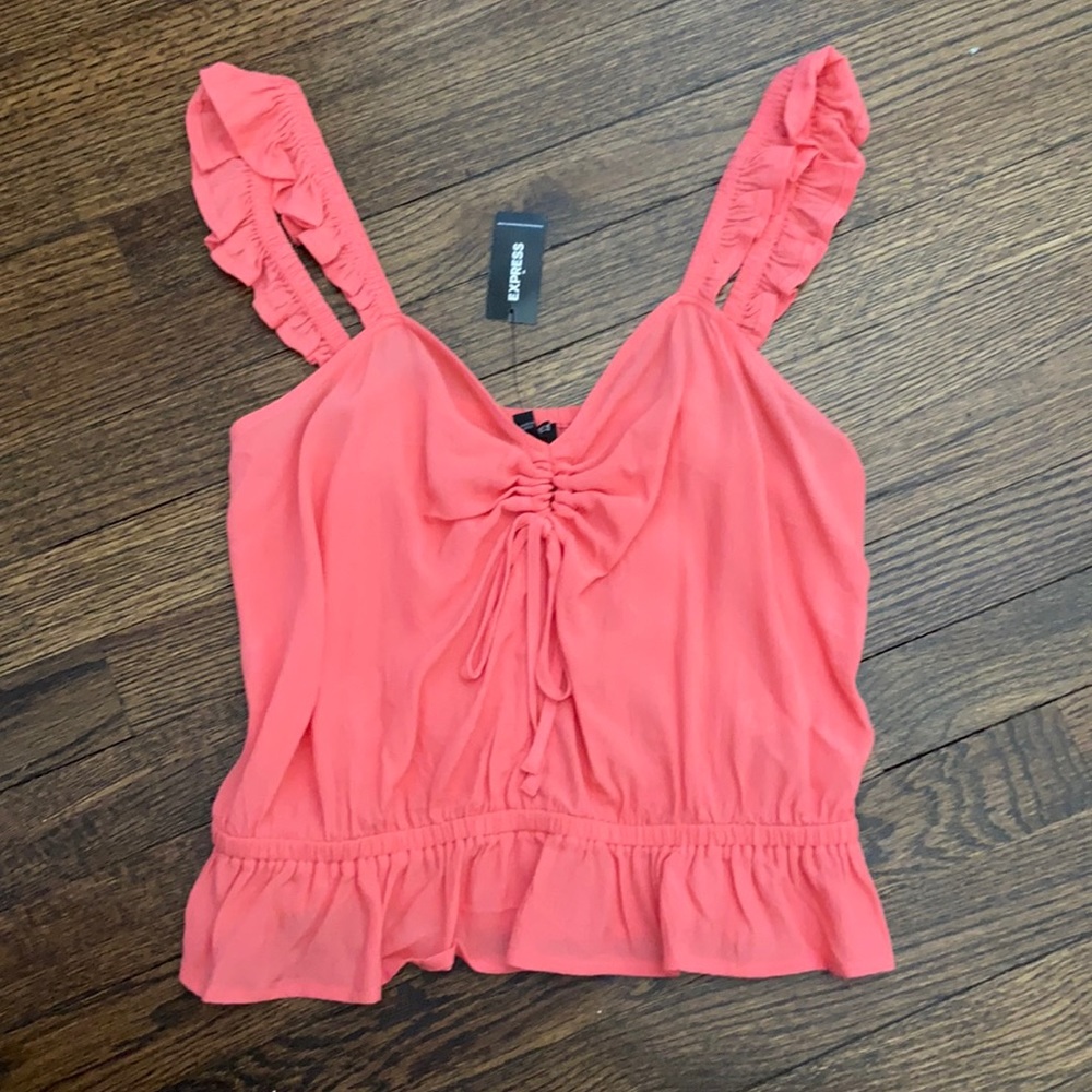 Coral ruffle crop top blouse
